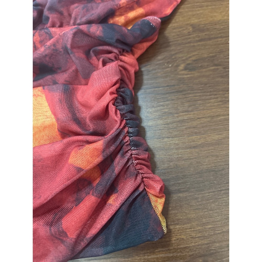 Windsor Halter Top Small Red Orange Abstract Ruched Tie Shoulder - Picture 4 of 8